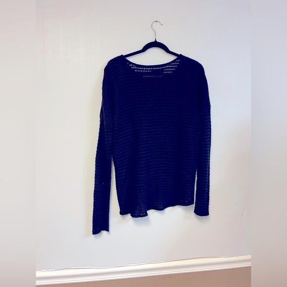 Volcom Women’s Dark Navy Open Knit Pullover Sweater – Size‎ L 100% Cotton - Picture 2 of 5